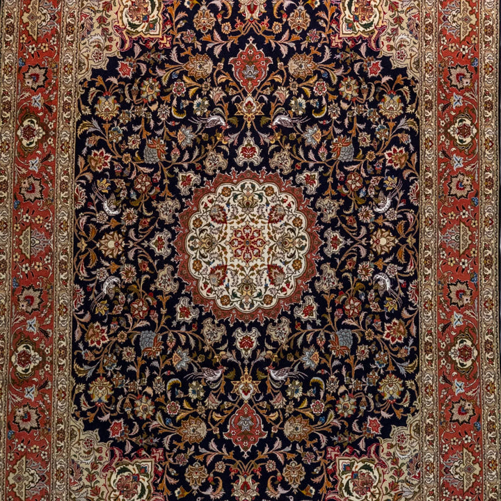6' 7" x 9' 10" - NAVY AND ROSE TABRIZ FLORAL PERSIAN RUG ( 200 x 300 CM )