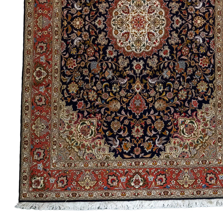 6' 7" x 9' 10" - NAVY AND ROSE TABRIZ FLORAL PERSIAN RUG ( 200 x 300 CM )