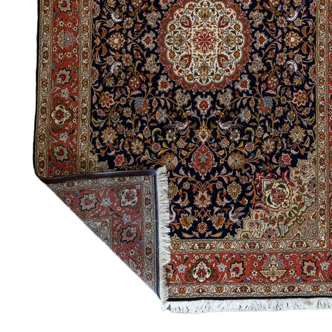 6' 7" x 9' 10" - NAVY AND ROSE TABRIZ FLORAL PERSIAN RUG ( 200 x 300 CM )