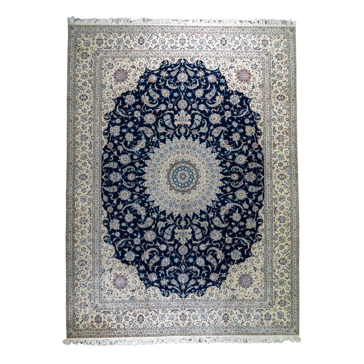 10' 2" x 13' 7" - NAVY AND BEIGE NAEIN FLORAL PERSIAN RUG ( 310 x 414 CM )
