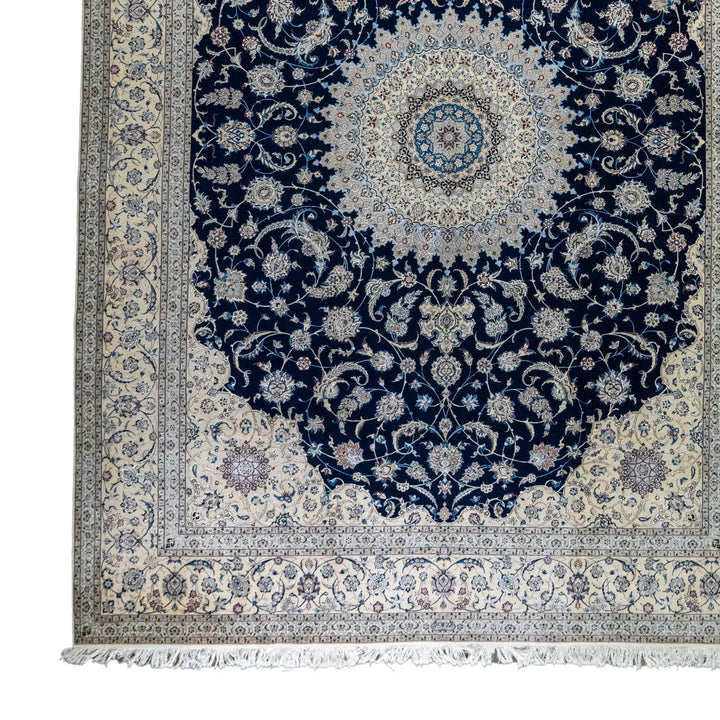 10' 2" x 13' 7" - NAVY AND BEIGE NAEIN FLORAL PERSIAN RUG ( 310 x 414 CM )