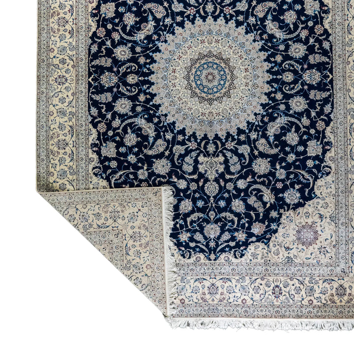 10' 2" x 13' 7" - NAVY AND BEIGE NAEIN FLORAL PERSIAN RUG ( 310 x 414 CM )