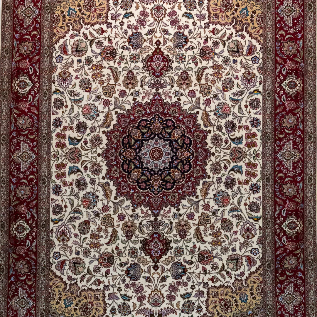 6' 7" x 10' 0" - BEIGE AND RED TABRIZ FLORAL PERSIAN RUG ( 200 x 305 CM )