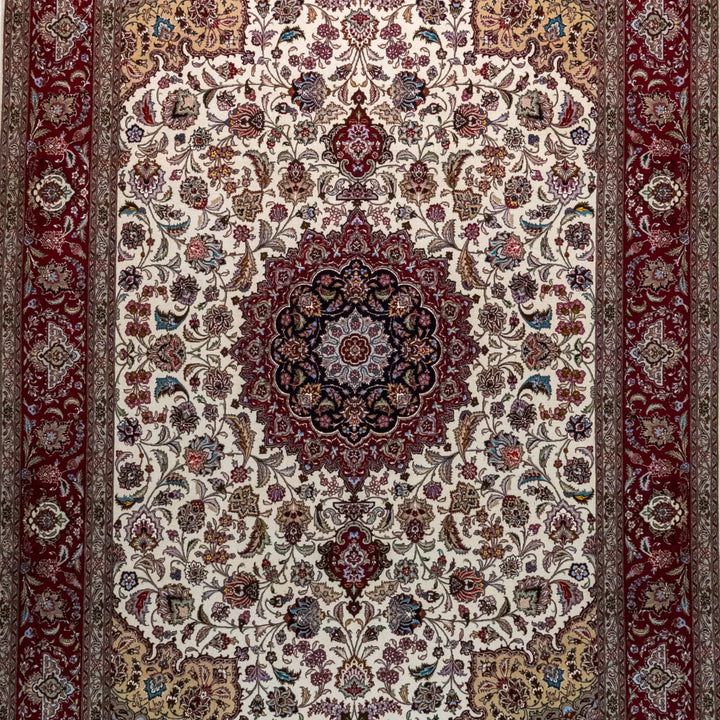 6' 7" x 10' 0" - BEIGE AND RED TABRIZ FLORAL PERSIAN RUG ( 200 x 305 CM )