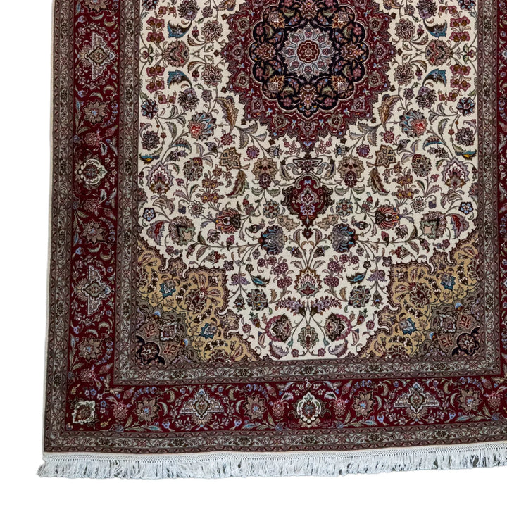6' 7" x 10' 0" - BEIGE AND RED TABRIZ FLORAL PERSIAN RUG ( 200 x 305 CM )