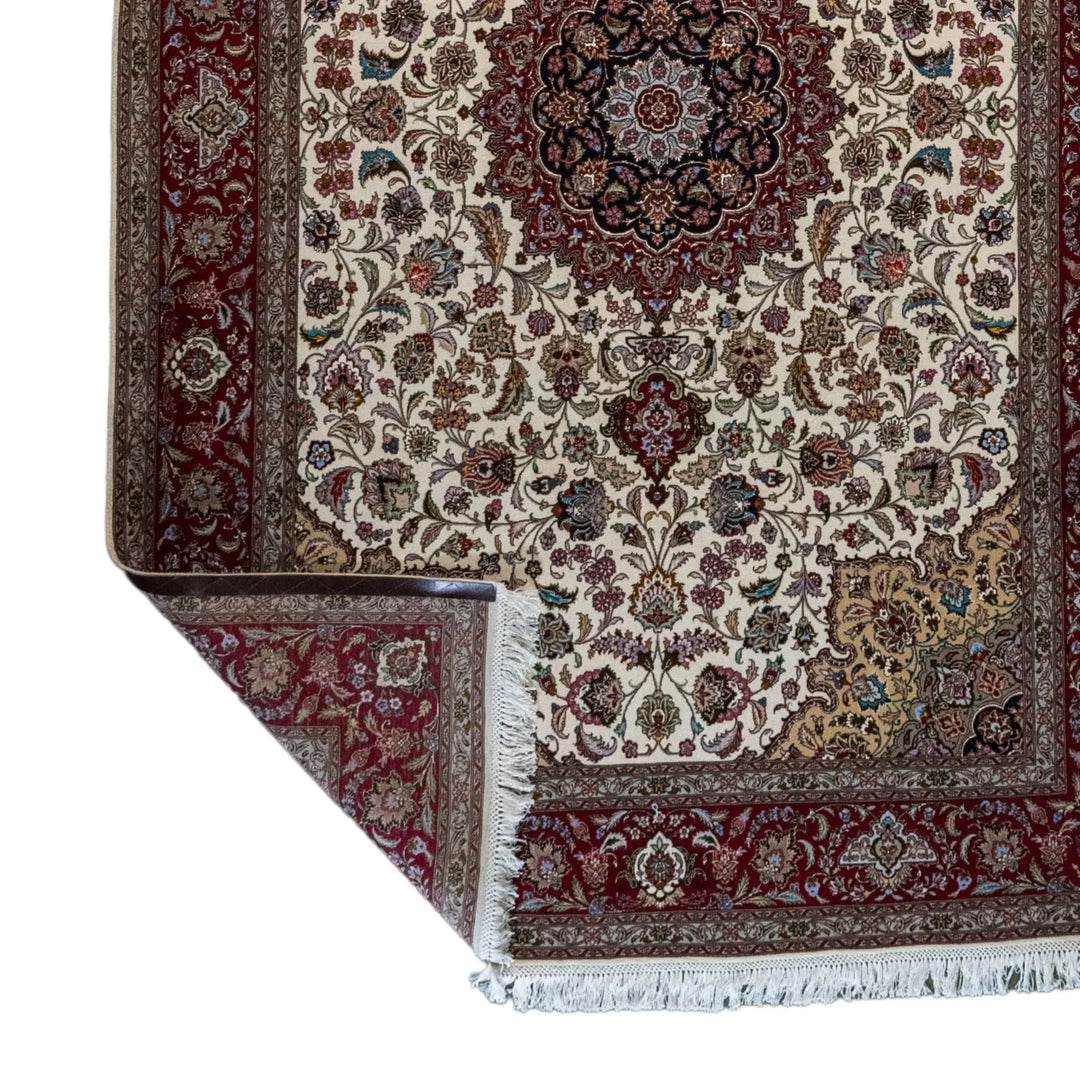 6' 7" x 10' 0" - BEIGE AND RED TABRIZ FLORAL PERSIAN RUG ( 200 x 305 CM )