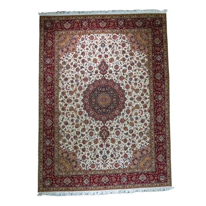9' 9" x 13' 1" - BEIGE AND RED TABRIZ FLORAL PERSIAN RUG ( 297 x 399 CM )