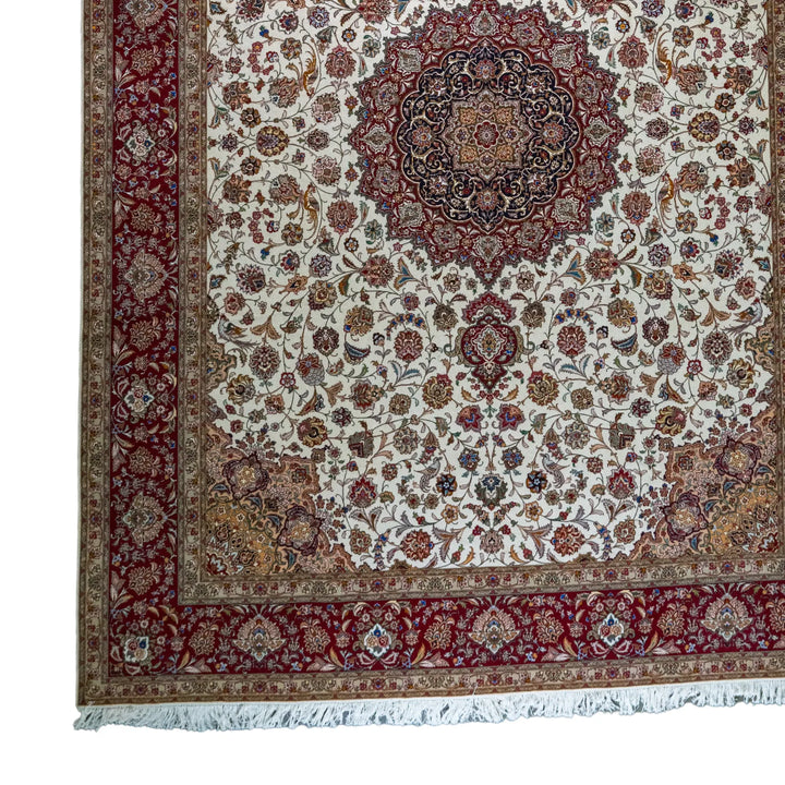 9' 9" x 13' 1" - BEIGE AND RED TABRIZ FLORAL PERSIAN RUG ( 297 x 399 CM )
