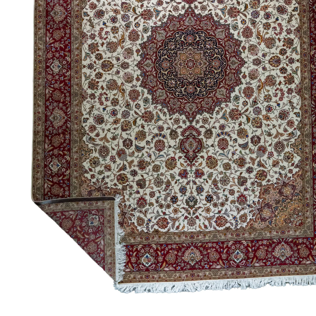 9' 9" x 13' 1" - BEIGE AND RED TABRIZ FLORAL PERSIAN RUG ( 297 x 399 CM )