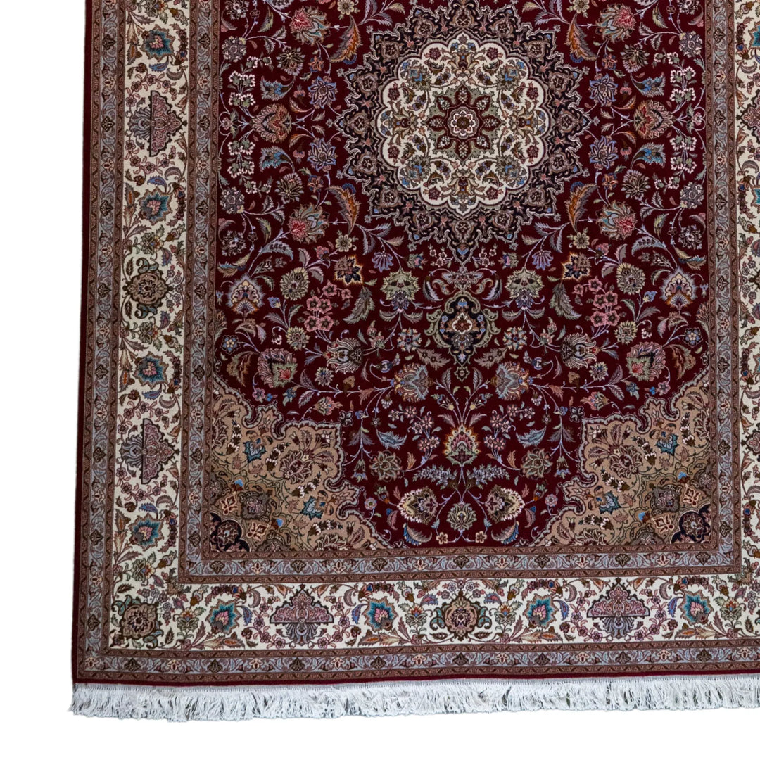 6' 8" x 9' 8" - RED AND BEIGE TABRIZ FLORAL PERSIAN RUG ( 203 x 294 CM )