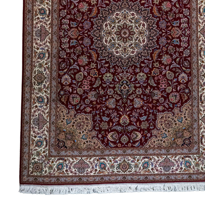 6' 8" x 9' 8" - RED AND BEIGE TABRIZ FLORAL PERSIAN RUG ( 203 x 294 CM )