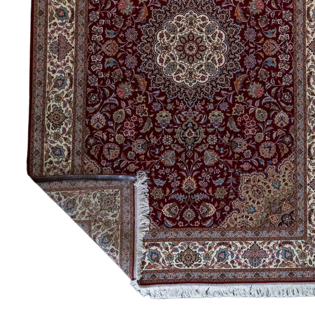 6' 8" x 9' 8" - RED AND BEIGE TABRIZ FLORAL PERSIAN RUG ( 203 x 294 CM )