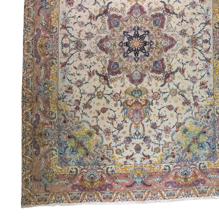 9' 7" x 13' 3" - BEIGE AND ROSE TABRIZ FLORAL PERSIAN RUG ( 292 x 404 CM )