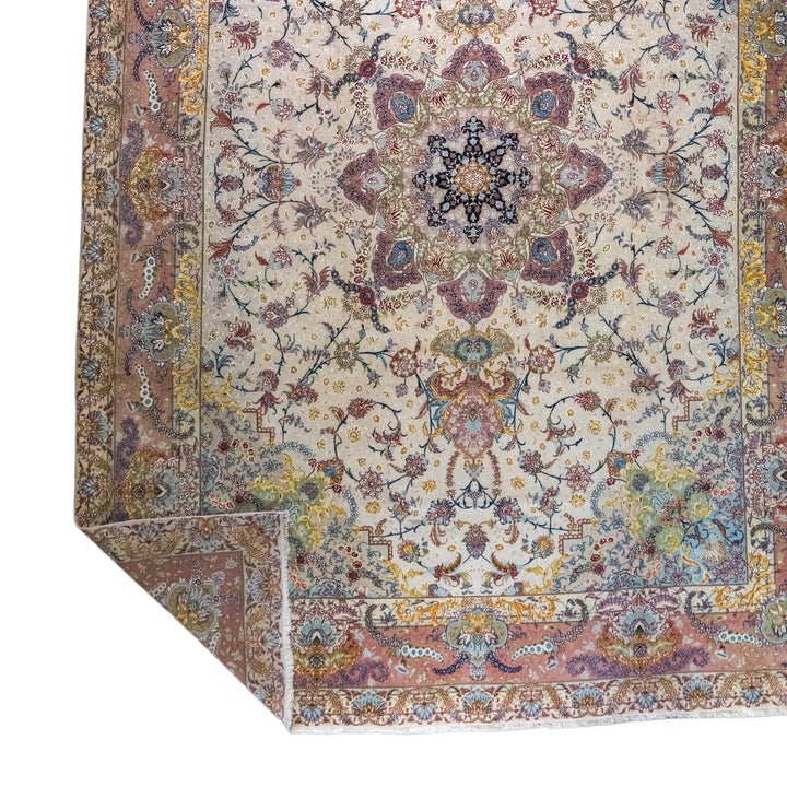9' 7" x 13' 3" - BEIGE AND ROSE TABRIZ FLORAL PERSIAN RUG ( 292 x 404 CM )