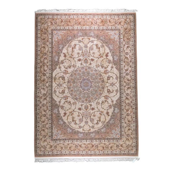 8' 7" x 11' 11" - BEIGE AND BROWN ISFAHAN FLORAL PERSIAN RUG ( 261 x 363 CM )