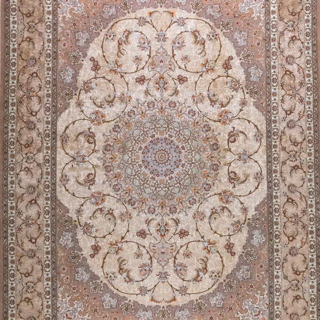 8' 7" x 11' 11" - BEIGE AND BROWN ISFAHAN FLORAL PERSIAN RUG ( 261 x 363 CM )