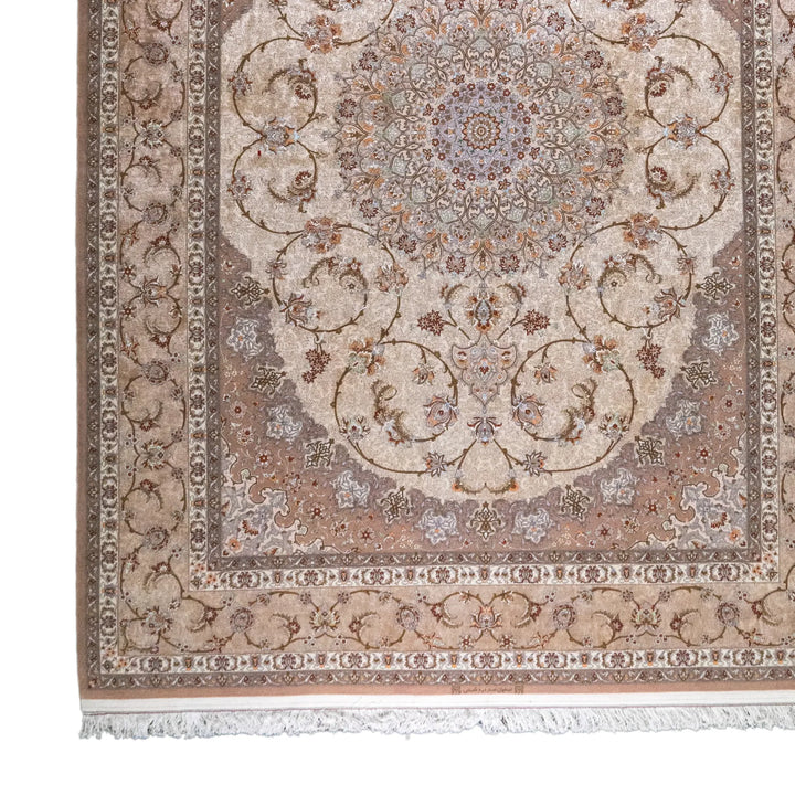 8' 7" x 11' 11" - BEIGE AND BROWN ISFAHAN FLORAL PERSIAN RUG ( 261 x 363 CM )