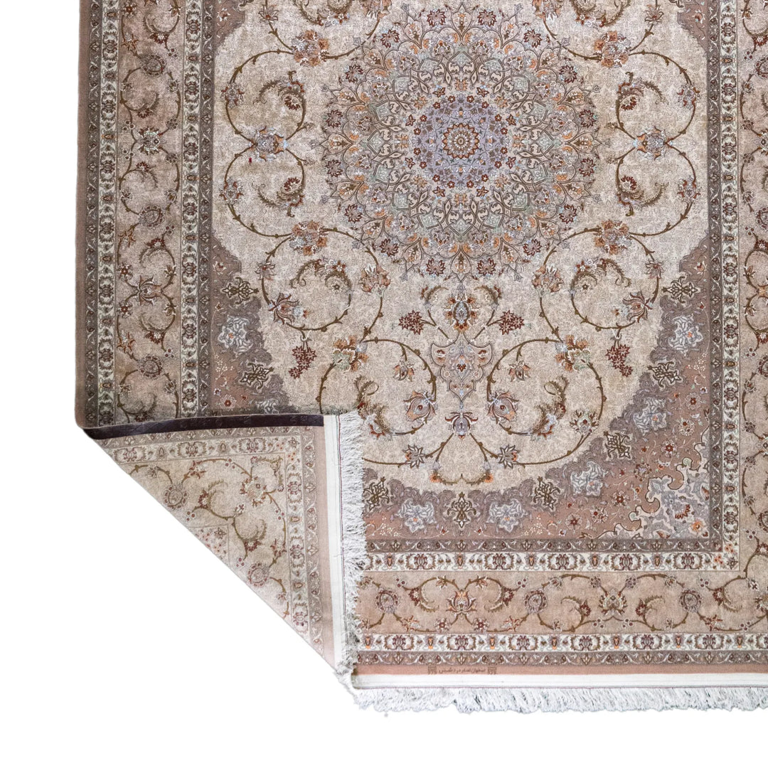 8' 7" x 11' 11" - BEIGE AND BROWN ISFAHAN FLORAL PERSIAN RUG ( 261 x 363 CM )