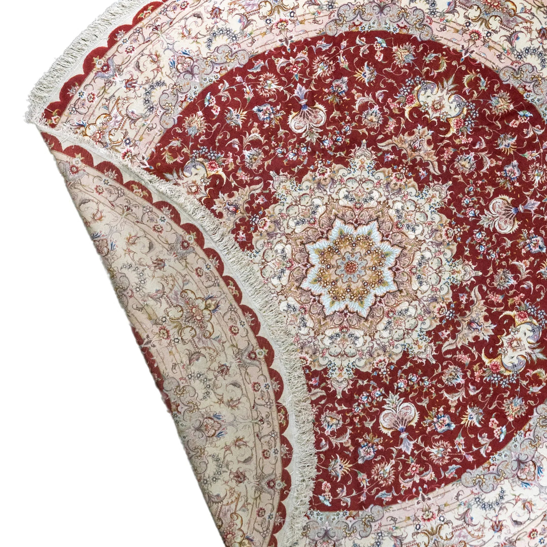 9' 9" x 9' 9" - RED AND BEIGE TABRIZ FLORAL PERSIAN RUG ( 297 x 297 CM )