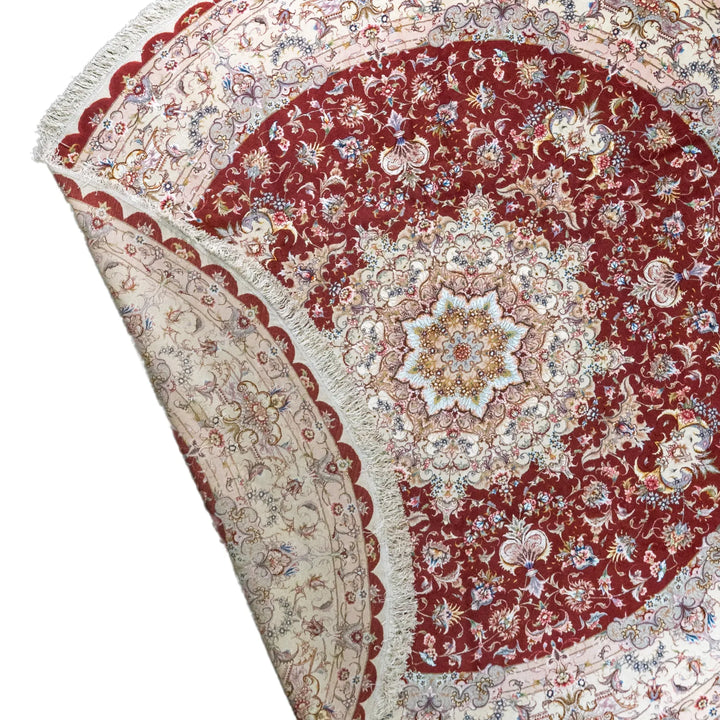 9' 9" x 9' 9" - RED AND BEIGE TABRIZ FLORAL PERSIAN RUG ( 297 x 297 CM )