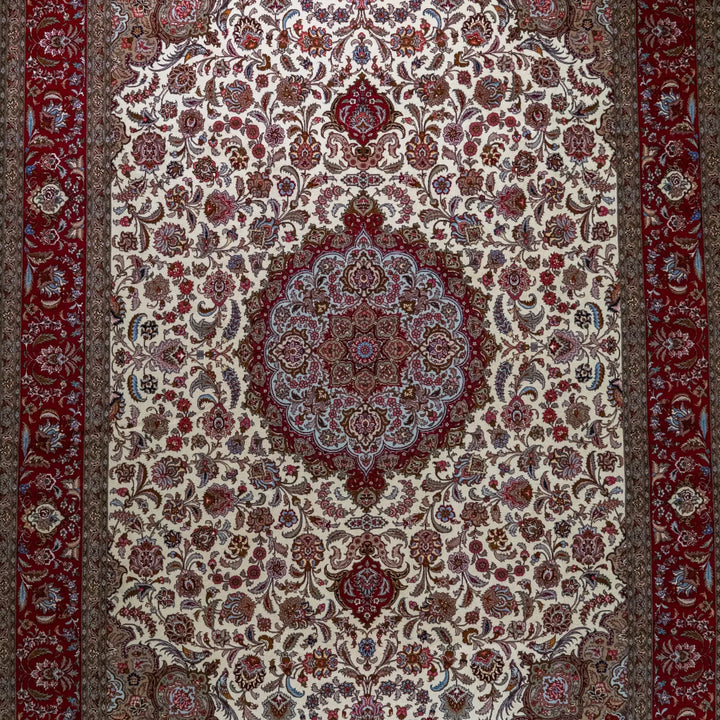 8' 2" x 12' 0" - BEIGE AND RED TABRIZ FLORAL PERSIAN RUG ( 249 x 366 CM )