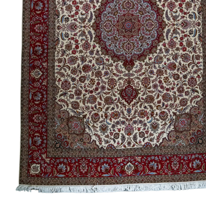 8' 2" x 12' 0" - BEIGE AND RED TABRIZ FLORAL PERSIAN RUG ( 249 x 366 CM )