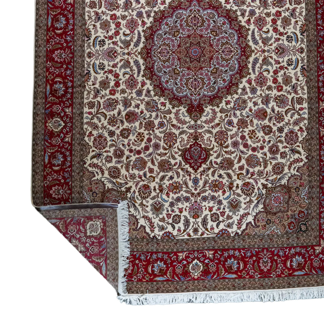 8' 2" x 12' 0" - BEIGE AND RED TABRIZ FLORAL PERSIAN RUG ( 249 x 366 CM )