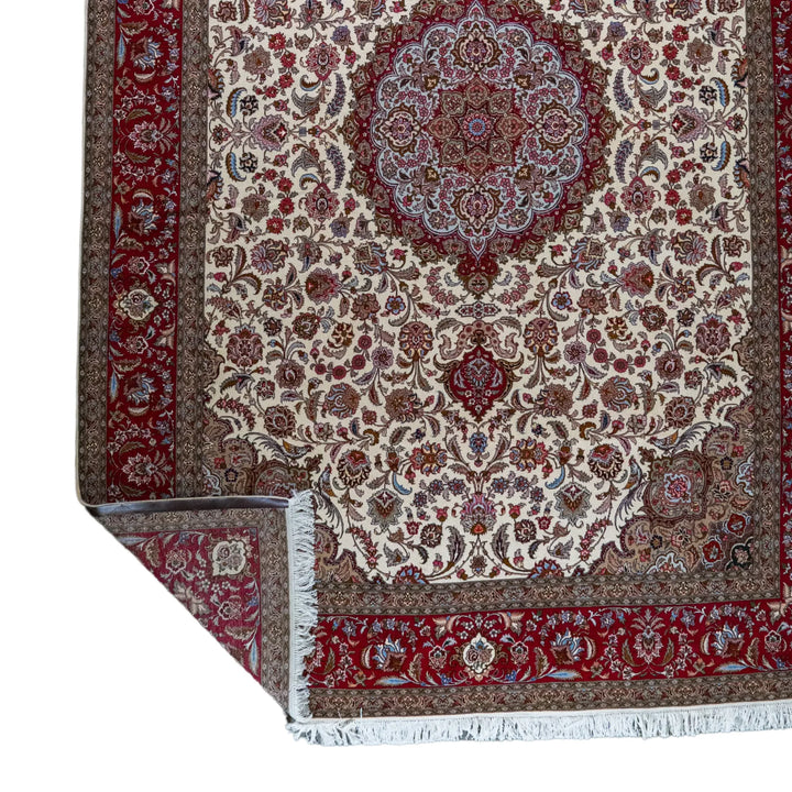 8' 2" x 12' 0" - BEIGE AND RED TABRIZ FLORAL PERSIAN RUG ( 249 x 366 CM )