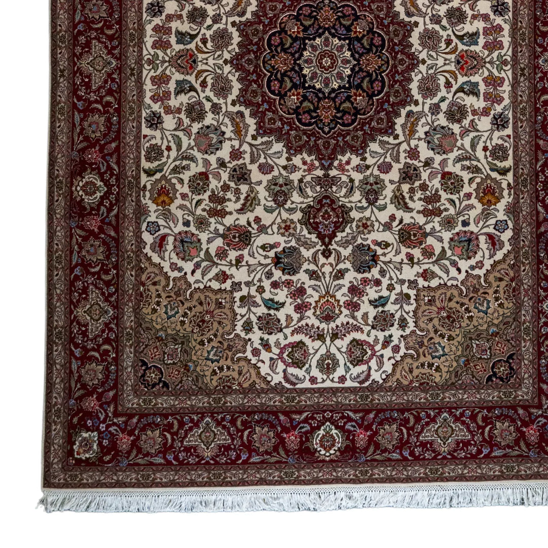 6' 7" x 9' 10" - BEIGE AND RED TABRIZ FLORAL PERSIAN RUG ( 200 x 300 CM )