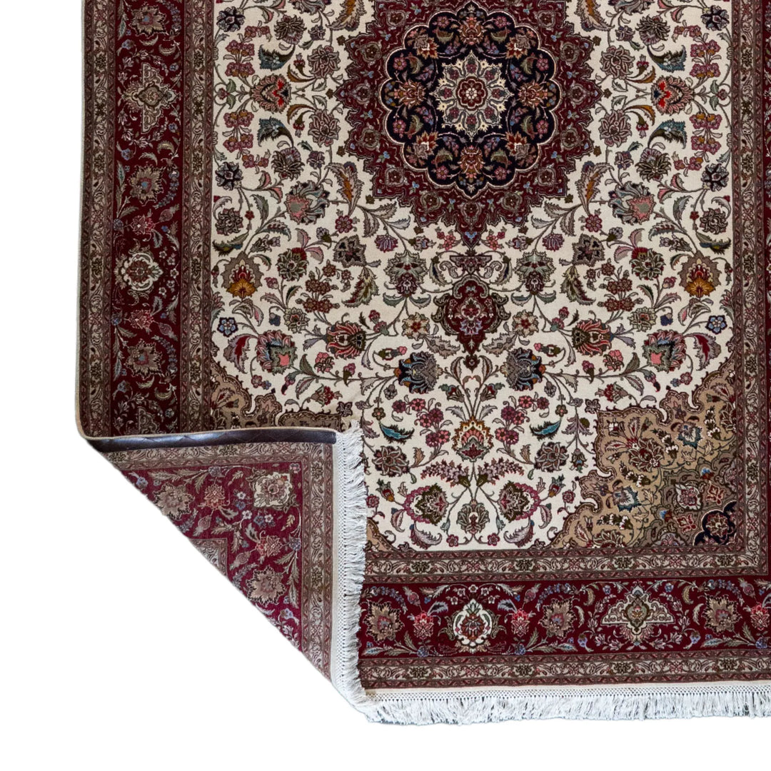 6' 7" x 9' 10" - BEIGE AND RED TABRIZ FLORAL PERSIAN RUG ( 200 x 300 CM )