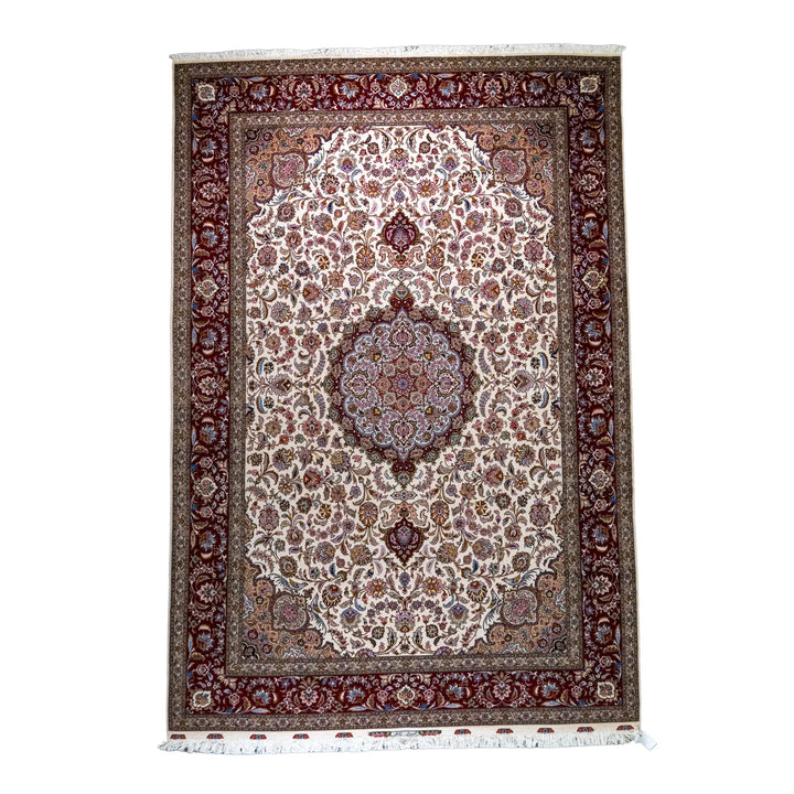 11' 5" x 12' 0" - BEIGE AND RED TABRIZ FLORAL PERSIAN RUG ( 348 x 366 CM )
