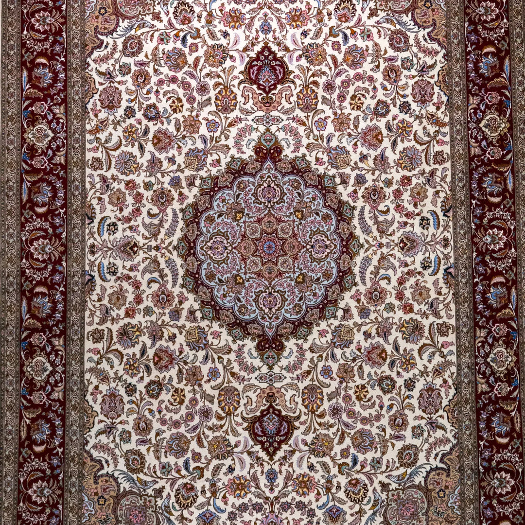 11' 5" x 12' 0" - BEIGE AND RED TABRIZ FLORAL PERSIAN RUG ( 348 x 366 CM )