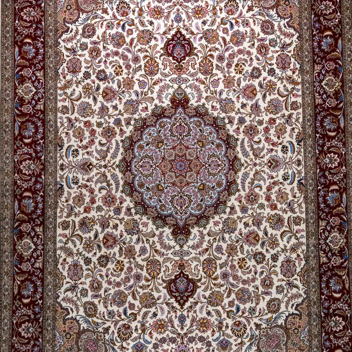 11' 5" x 12' 0" - BEIGE AND RED TABRIZ FLORAL PERSIAN RUG ( 348 x 366 CM )