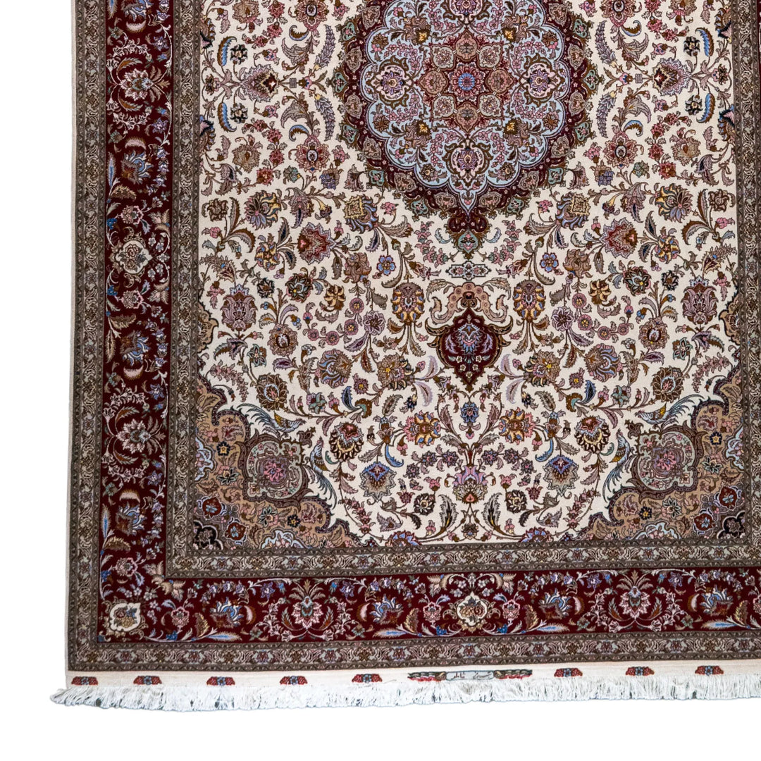 11' 5" x 12' 0" - BEIGE AND RED TABRIZ FLORAL PERSIAN RUG ( 348 x 366 CM )
