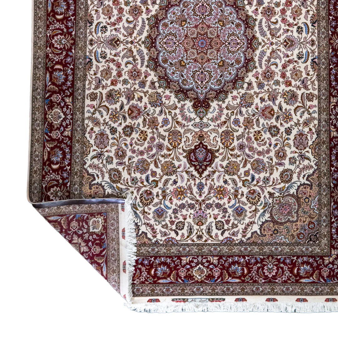 11' 5" x 12' 0" - BEIGE AND RED TABRIZ FLORAL PERSIAN RUG ( 348 x 366 CM )