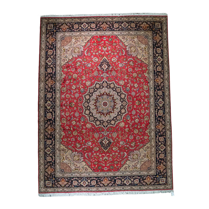 10' 0" x 13' 3" - RED AND NAVY TABRIZ FLORAL PERSIAN RUG ( 305 x 404 CM )