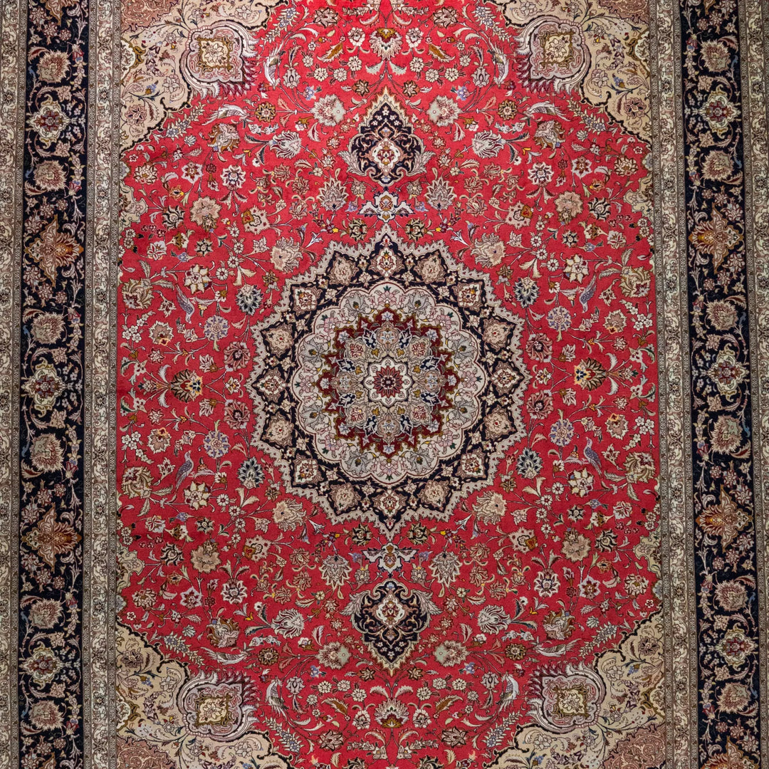 10' 0" x 13' 3" - RED AND NAVY TABRIZ FLORAL PERSIAN RUG ( 305 x 404 CM )