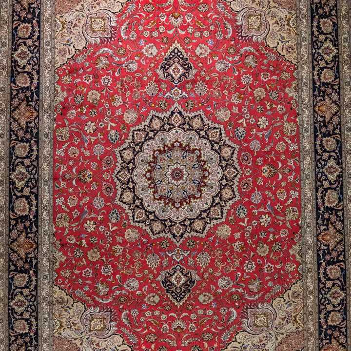 10' 0" x 13' 3" - RED AND NAVY TABRIZ FLORAL PERSIAN RUG ( 305 x 404 CM )
