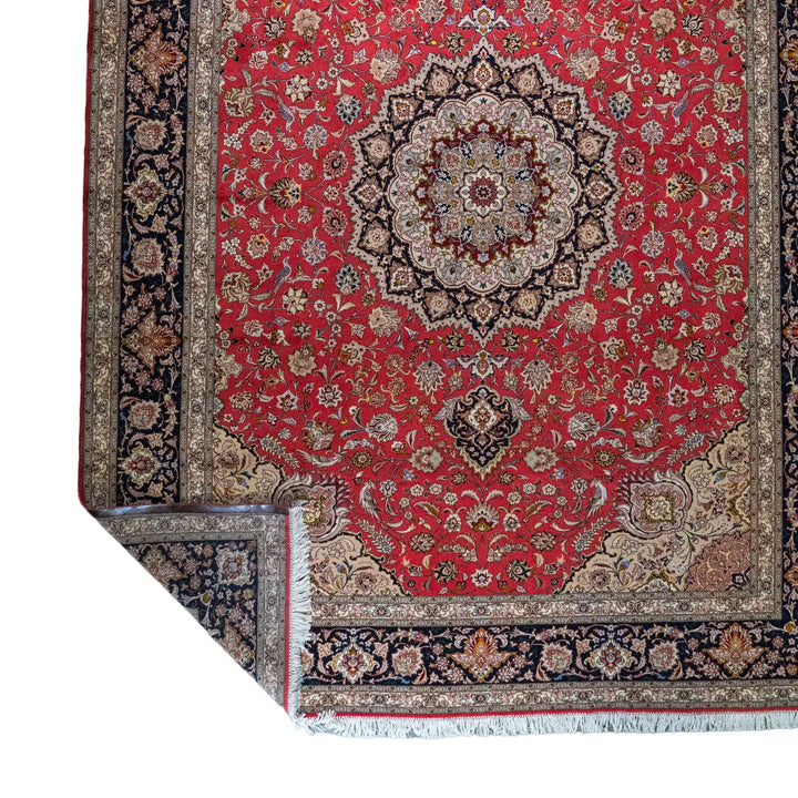 10' 0" x 13' 3" - RED AND NAVY TABRIZ FLORAL PERSIAN RUG ( 305 x 404 CM )