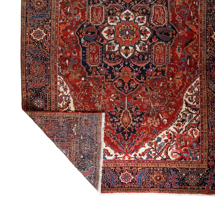 8' 8" x 12' 2" - RED AND NAVY HERIZ GEOMETRIC PERSIAN RUG ( 264 x 371 CM )