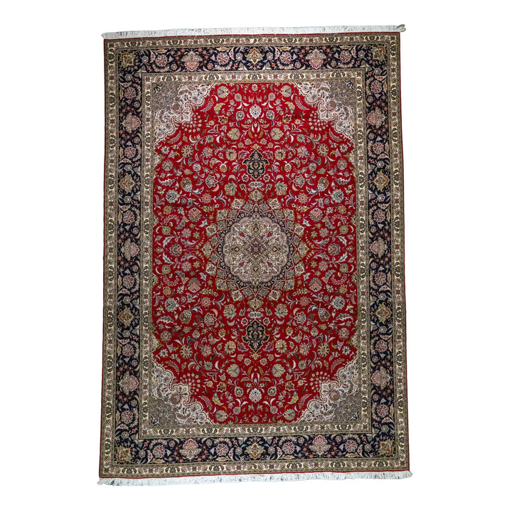 8' 3" x 12' 0" - RED AND NAVY TABRIZ FLORAL PERSIAN RUG ( 251 x 366 CM )