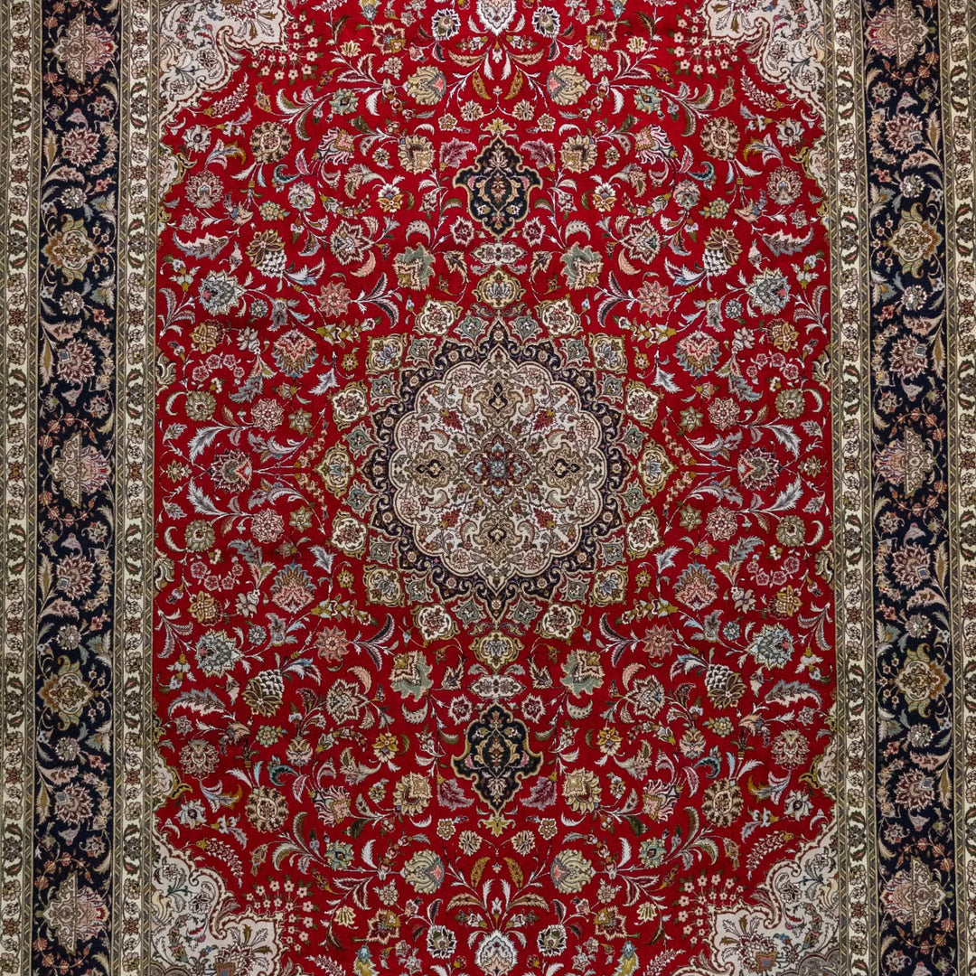 8' 3" x 12' 0" - RED AND NAVY TABRIZ FLORAL PERSIAN RUG ( 251 x 366 CM )