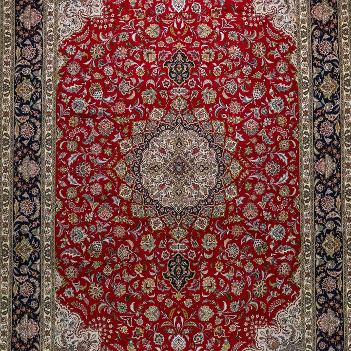 8' 3" x 12' 0" - RED AND NAVY TABRIZ FLORAL PERSIAN RUG ( 251 x 366 CM )