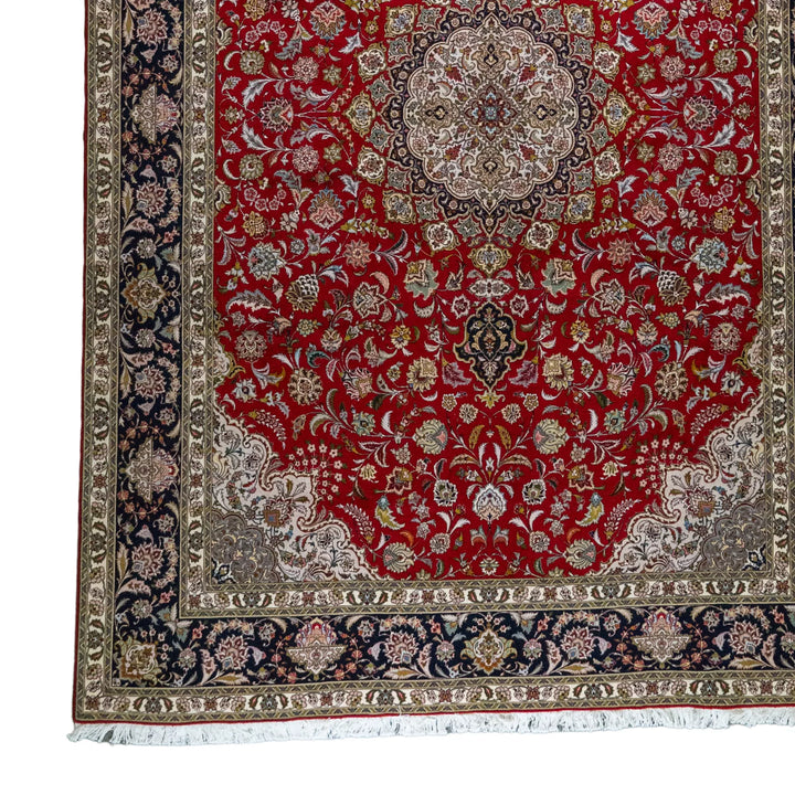 8' 3" x 12' 0" - RED AND NAVY TABRIZ FLORAL PERSIAN RUG ( 251 x 366 CM )