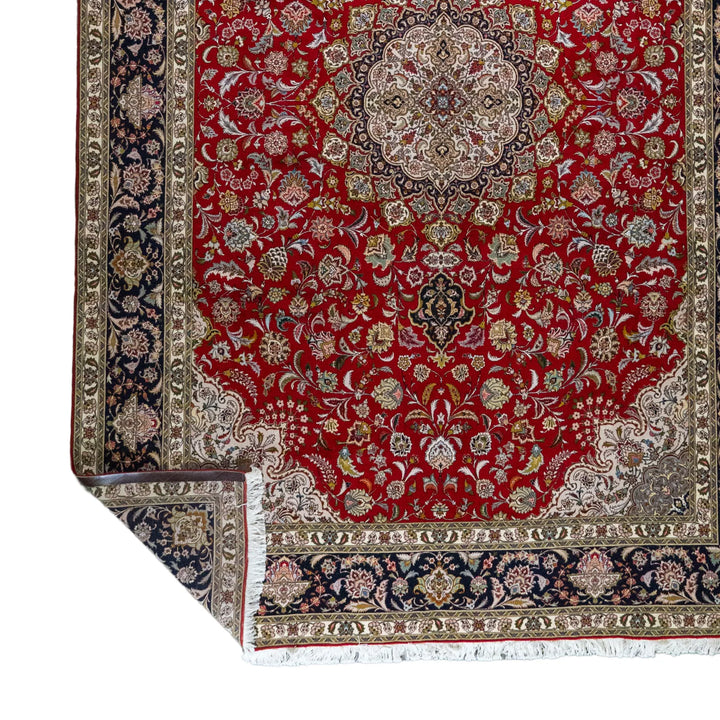 8' 3" x 12' 0" - RED AND NAVY TABRIZ FLORAL PERSIAN RUG ( 251 x 366 CM )