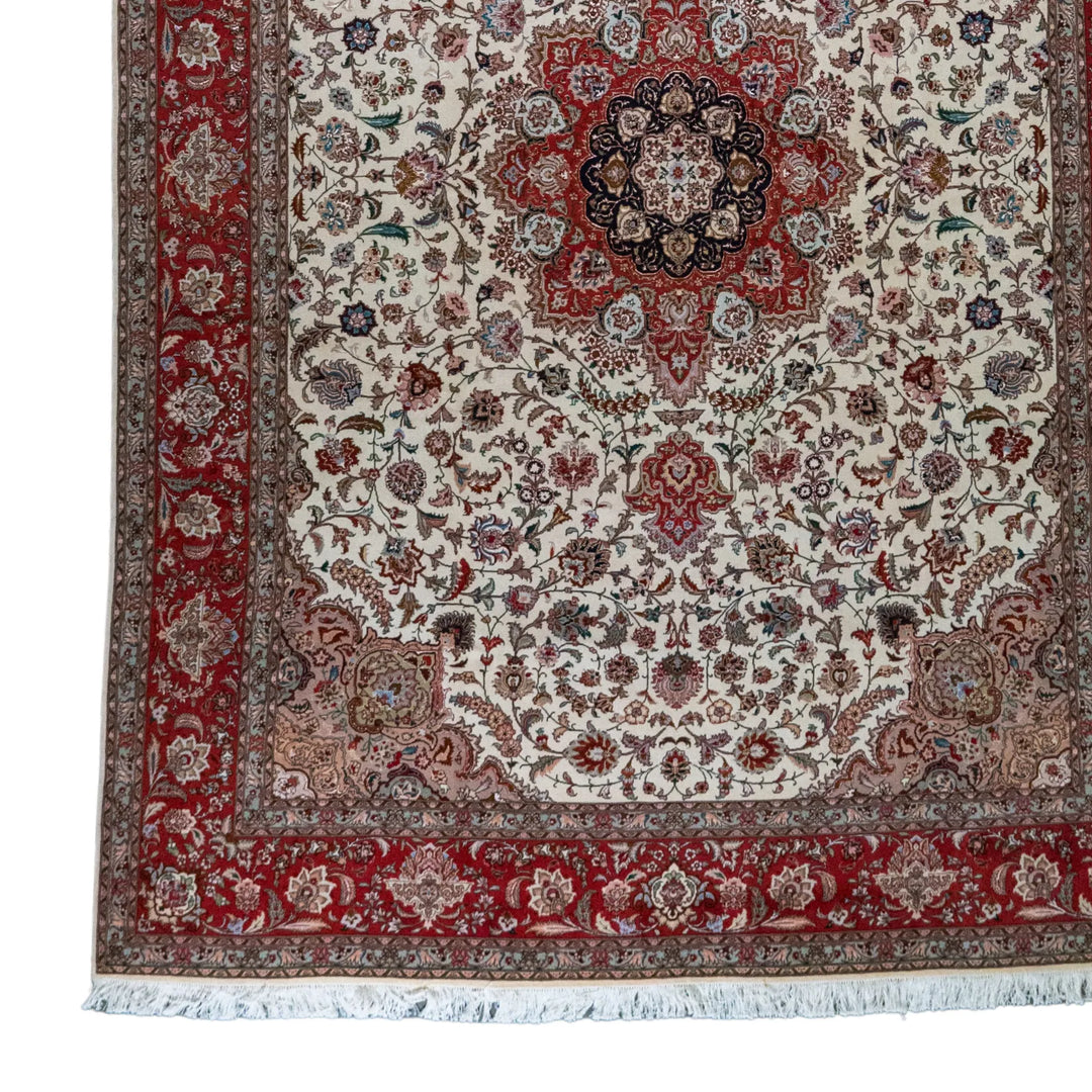 7' 11" x 11' 6" - BEIGE AND RED TABRIZ FLORAL PERSIAN RUG ( 241 x 350 CM )