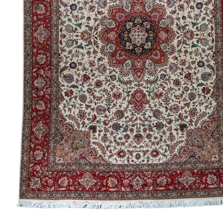 7' 11" x 11' 6" - BEIGE AND RED TABRIZ FLORAL PERSIAN RUG ( 241 x 350 CM )
