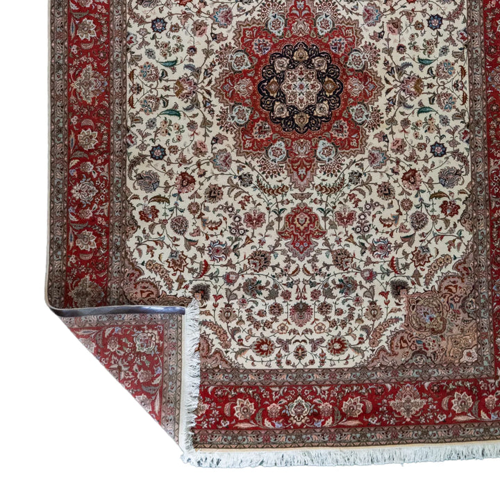7' 11" x 11' 6" - BEIGE AND RED TABRIZ FLORAL PERSIAN RUG ( 241 x 350 CM )