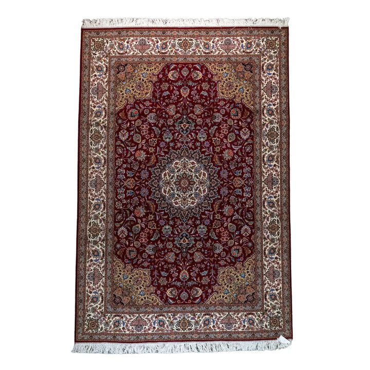 6' 8" x 9' 9" - RED AND BEIGE TABRIZ FLORAL PERSIAN RUG ( 203 x 297 CM )