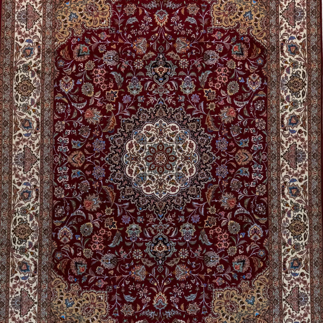 6' 8" x 9' 9" - RED AND BEIGE TABRIZ FLORAL PERSIAN RUG ( 203 x 297 CM )